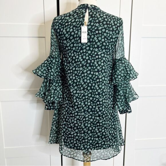 Ranna Gill Fluttered Tunic Dress XS Green Ruffle Anthropologie - Picture 4 of 5